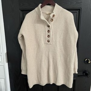 Sezane Luan Ribbed Cotton Wool Long Sleeve Mini Dress Size Small Cream